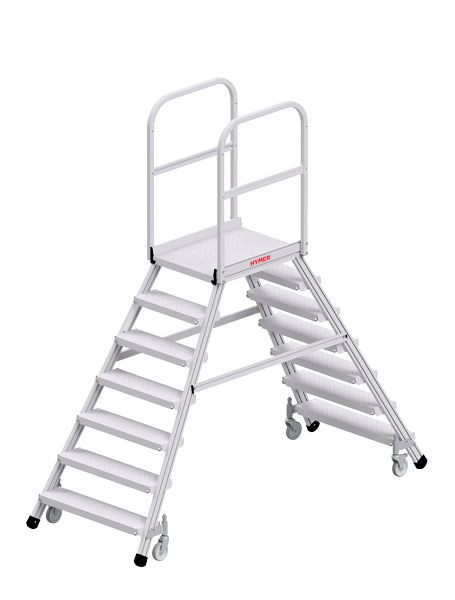 HYMER Podesttreppe R13 fahrbar, beidseitig begehbar, 2x7 Stufen, 638907