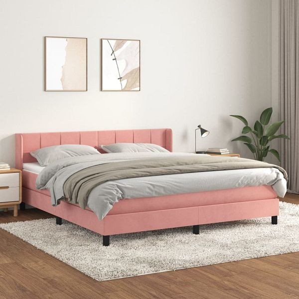 vidaXL Boxspringbett mit Matratze Rosa 160x200 cm Samt, 3130972