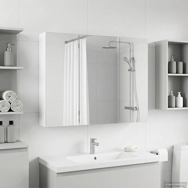 vidaXL Badezimmerspiegelschrank Weiß 100 x 14,5 x 70 cm Holzwerkstoff, 889119