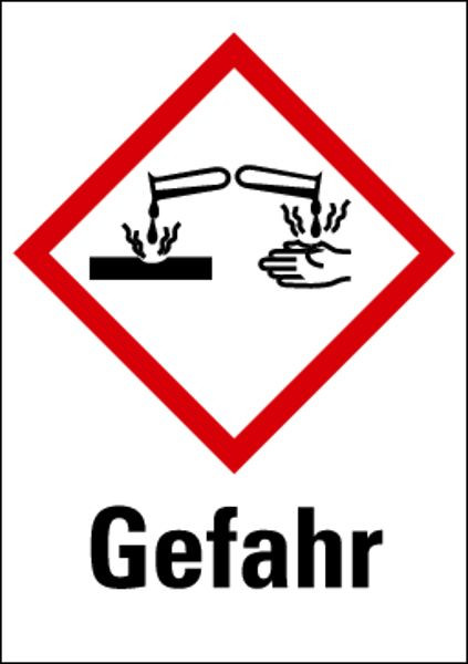 Schilder Klar Gefahrstoffkennzeichnung Gefahr Ätzend, auf Bogen à 16 Stück, 20x29 mm Folie selbstklebend, 479/67