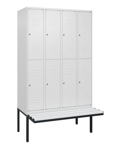 C+P Doppelstöckiger Spind Classic PLUS, 4 Abteile, 2120x1200x815mm, 9016/9016, Zylinderschlösser, schwebende Sitzfläche, 0803407-40 S10029