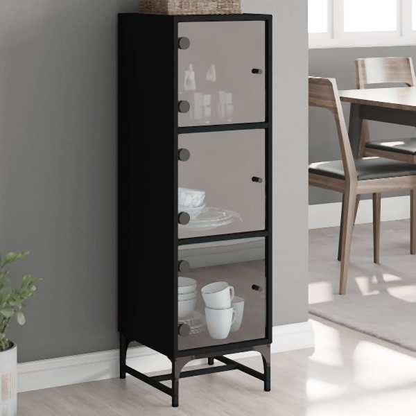vidaXL Highboard mit Glastüren Schwarz 35x37x120 cm, 836561