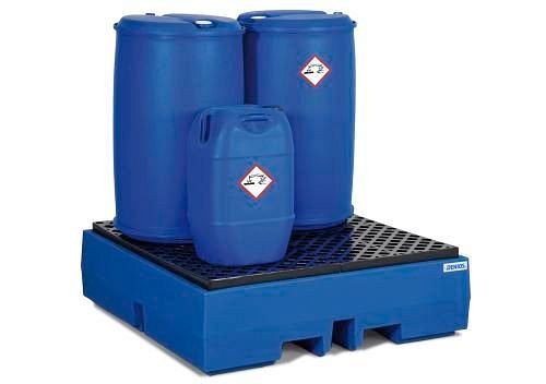 DENIOS Auffangwanne PolySafe ECO aus Polyethylen (PE), mit PE-Gitterrost, für 4 Fässer à 200 Liter, 162289