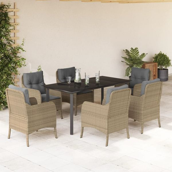vidaXL 7-teilig Garten-Essgruppe mit Kissen Beige Poly Rattan, 3211987