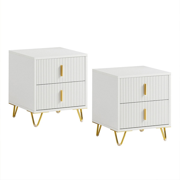 SoBuy Nachttisch 2er Set, Nachtschrank mit 2 Schubladen, Moderner Beistelltisch für Schlafzimmer, Weiß B40 x T40 x H47 cm, VE: 2 Stück, FBT115-Wx2