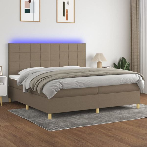 vidaXL Boxspringbett mit Matratze & LED Taupe 200x200 cm Stoff, 3135465