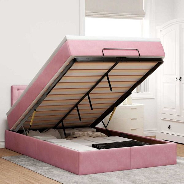vidaXL Ottoman-Bett mit Matratze & LEDs Rosa 120x200 cm Samt, 3312763