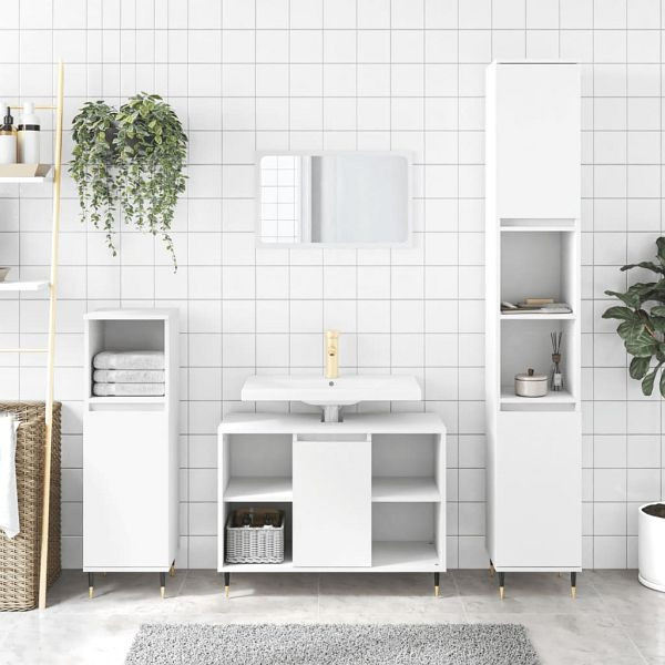 vidaXL 3-tlg. Badmöbel-Set Weiß Holzwerkstoff, Top-Qualität, 3190291
