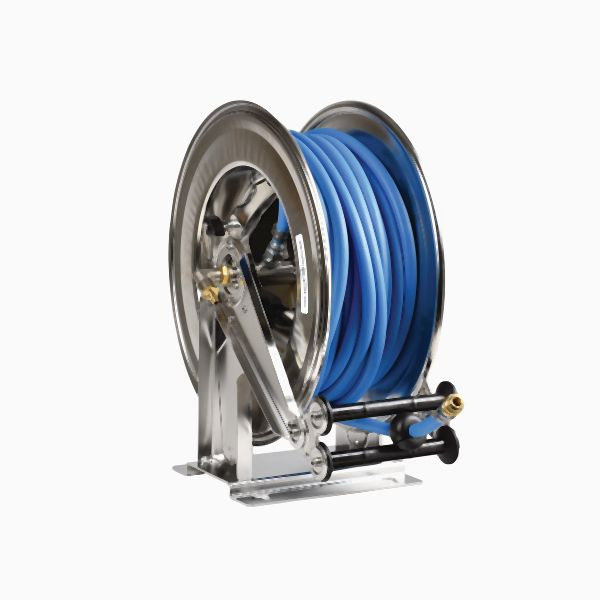 Ebinger Automatik Schlauchaufroller OSM 610, mit 30m - 10mm ID PVC-Pflanzenschutzschlauch, Edelstahl, 1.614.240