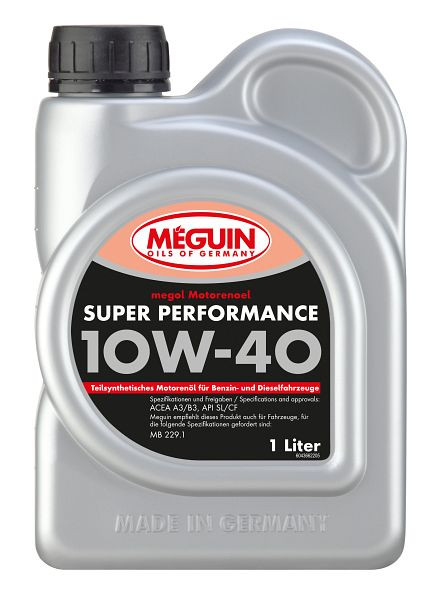 Meguin megol Motorenöl Super Performance SAE 10W-40 (teilsynthetisch), Kanister Kunststoff, VE: 1 Liter, 4366