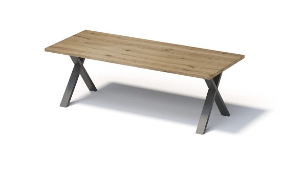 Bisley Fortis Table Regular, 2600 x 1000 mm, gerade Kante, geölte Oberfläche, X-Gestell, Oberfläche: natürlich / Gestellfarbe: blankstahl, F2610XP303
