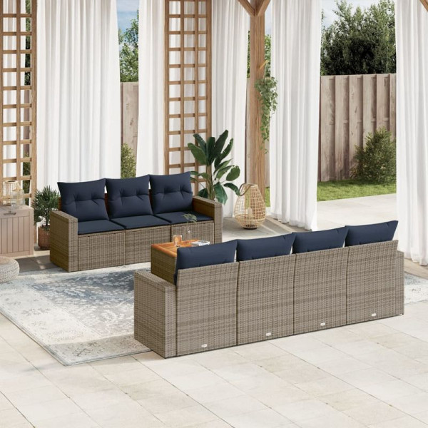 vidaXL 8-teilige Garten-Sofagarnitur mit Kissen Grau Poly Rattan, 3256362