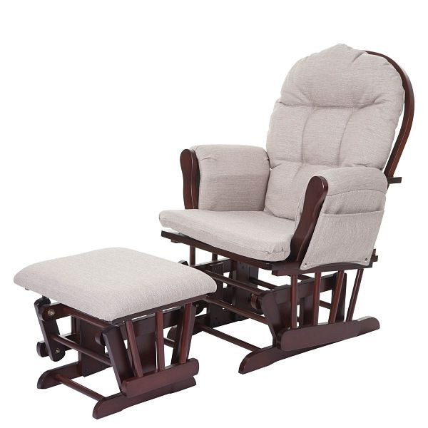 Mendler Relaxsessel HWC-C76, Schaukelstuhl Sessel Schwingstuhl mit Hocker, Stoff/Textil, creme-grau, Gestell braun, 61722
