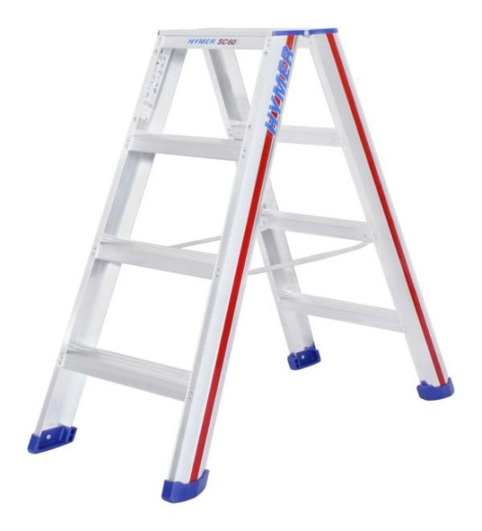 HYMER Stufenstehleiter, beidseitig begehbar, 2x4 Stufen, Länge 1,02 m, Standhöhe: 0,44 m, 602408