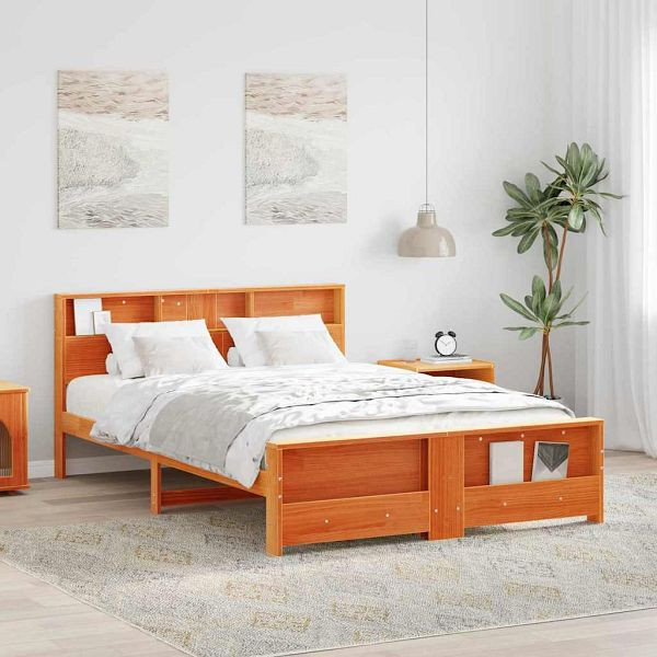 vidaXL Bettgestell Wachsbraun 150 x 200 cm Massivholz Kiefer, 3394224
