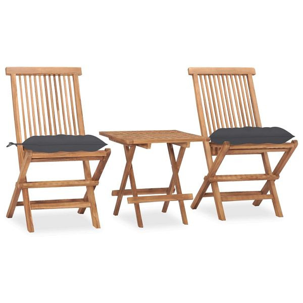vidaXL 3-teilig Garten-Essgruppe mit Kissen Klappbar Massivholz Teak, 3063213
