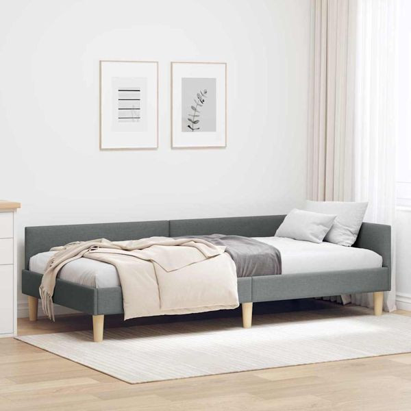 vidaXL Eckbettgestell Dunkelgrau 90 x 200 cm Textil und Holzwerkstoff, 42016118