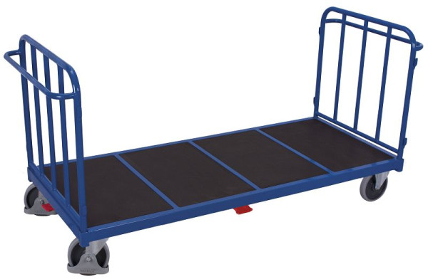 VARIOfit Doppel-Stirnwandwagen mit senkrechten Streben, Ladefläche: 1.605 x 880 mm, RAL 5010 enzianblau, Radsatz: Bereifung aus Gummi, sw-1613