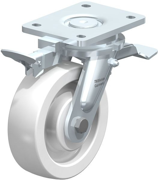 Blickle LO-SPO 160K-ST-RI4 Stahlgeschweißte Schwerlast-Lenkrolle mit Feststeller, Polyamid, Weiß, 853000