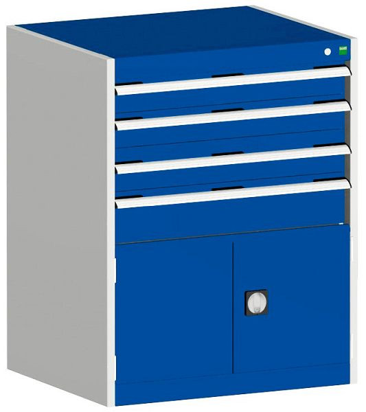 bott cubio Schubladenschrank bestückt mit 4 Schubladen, Tür BxTxH: 800 x 525 x 1000 mm, RAL 7035/5010, 40012031.11V