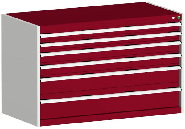 bott cubio Schubladenschrank bestückt mit 6 Schwerlastschubladen BxTxH: 1300 x 650 x 800 mm, RAL 7035/3004, 40022110.24V