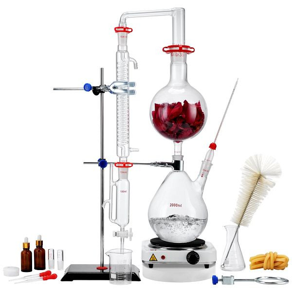VEVOR Destillationsset für Ätherische Öle, 2000-ml-Destillationsgerät, mit 1000-W-Heizplatte und 24-, 40-Verbindung, 28-teiliges Set, JYTQBLZZJPDJMWNR6V2