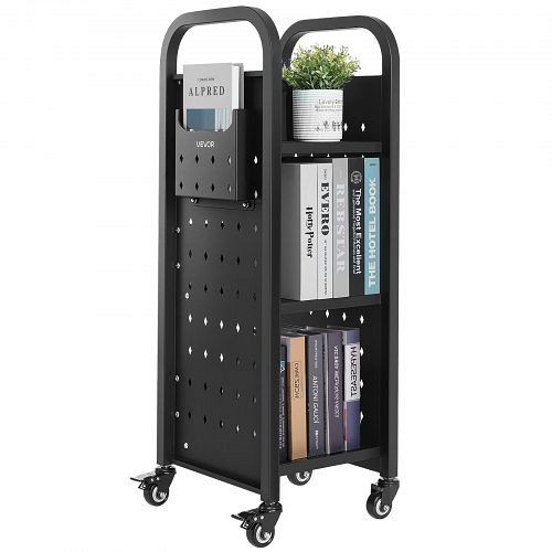 VEVOR Bücherwagen, 100 kg Tragkraft, 32 x 35 x 93,5 cm, L-förmig mit Doppelbremsrollen, für Wohnzimmer, Büro, Schule, Schwarz, LXTSGTCHS200UNMD3001V0