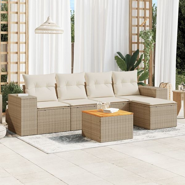vidaXL 6-teilig Garten-Sofagarnitur mit Kissen Beige Poly Rattan, 3257752