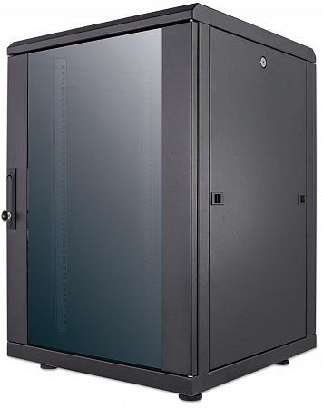 INTELLINET 19" Netzwerkschrank, 16 HE, 878 (H) x 600 (B) x 600 (T) mm, Schutzklasse IP20, vollständig montiert, schwarz, 713627