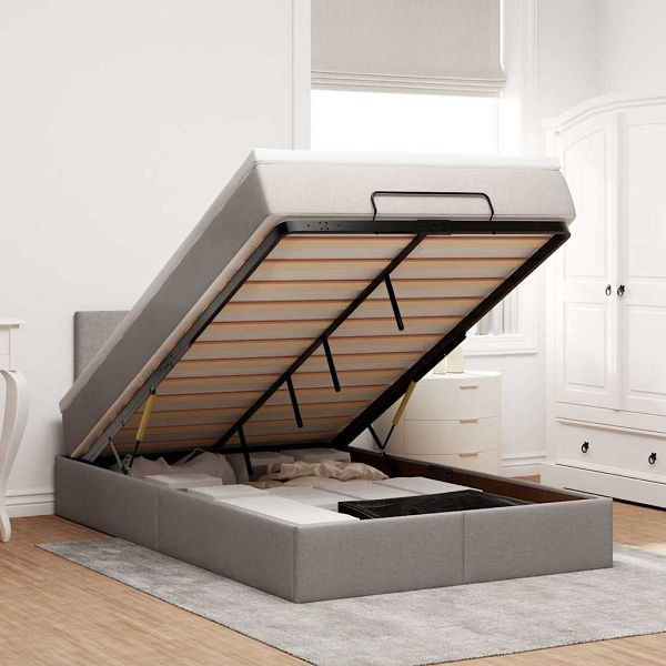 vidaXL Ottoman-Bett mit Matratze & LEDs Taupe 120x200 cm Stoff, 3312219