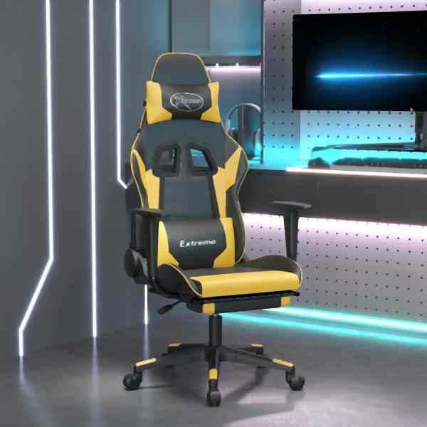vidaXL Gaming-Stuhl mit Fußstütze Schwarz und Golden Kunstleder, 3143701