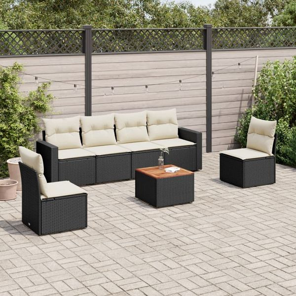 vidaXL 7-teilig Garten-Sofagarnitur mit Kissen Schwarz Poly Rattan, 3256399