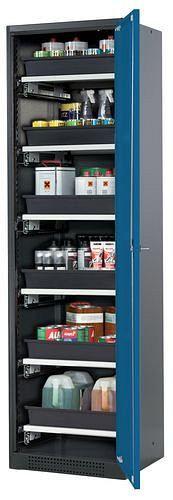 asecos Chemikalienschrank Systema-T CS-56R, Korpus anthrazit, Flügeltüren blau, 6 Tablarauszüge, 209071