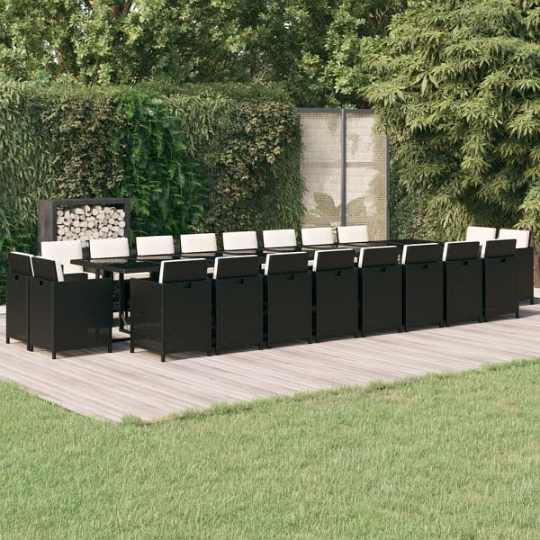 vidaXL 21-teilig Garten-Essgruppe mit Kissen Schwarz Poly Rattan, 3095667