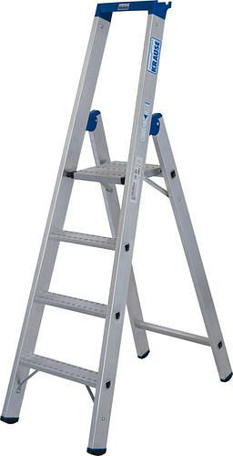 Krause Stufenstehleiter aus Aluminium, inkl. Ablage und Eimerhaken, 4 Stufen R 13, 307632