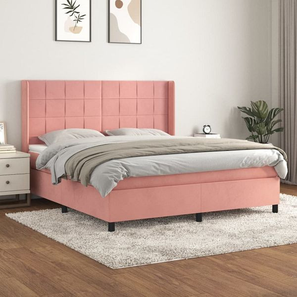 vidaXL Boxspringbett mit Matratze Rosa 180x200 cm Samt, 3132698