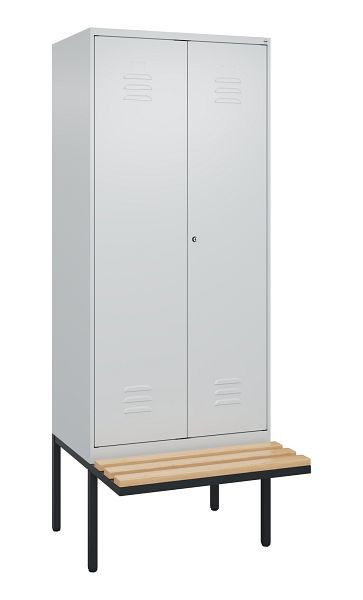 C+P Umkleidespind Classic PLUS SW, 2 Abteile, 2120x800x815mm, 7035/7035, Zylinderschloss, Buche-Sitzleisten, 0800427-22 S10053