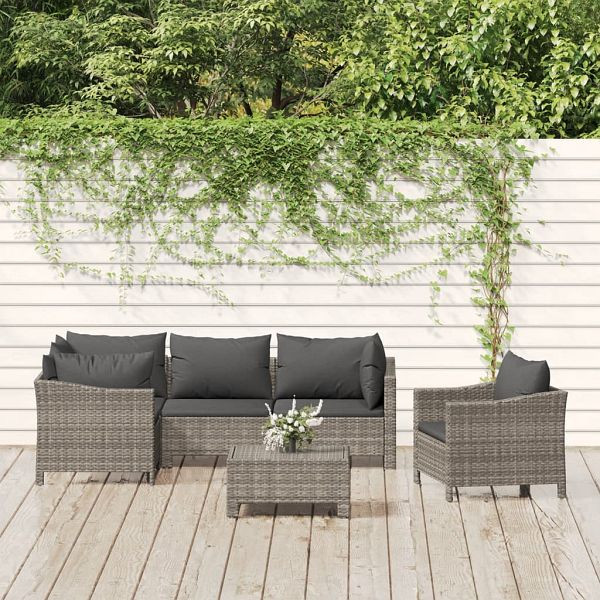 vidaXL 6-tlg. Garten-Lounge-Set mit Kissen Grau Poly Rattan, 3187281