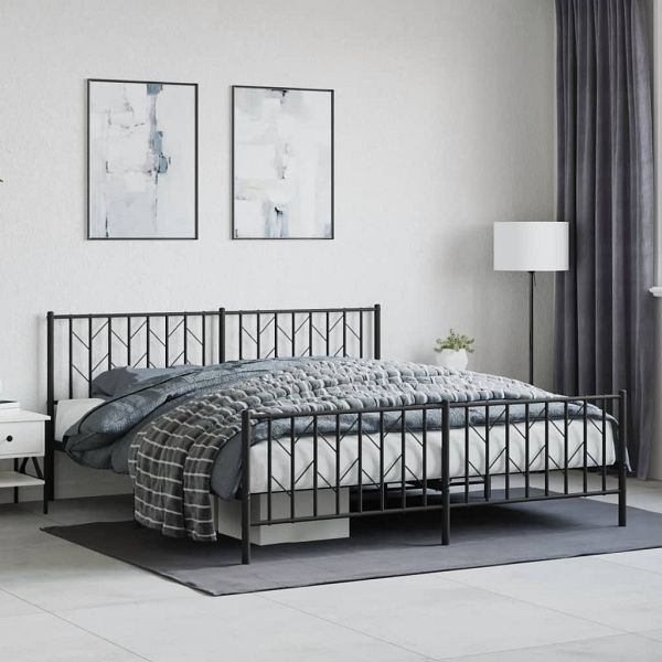 vidaXL Bettgestell mit Kopf- und Fußteil Metall Schwarz 183x213 cm, 374460