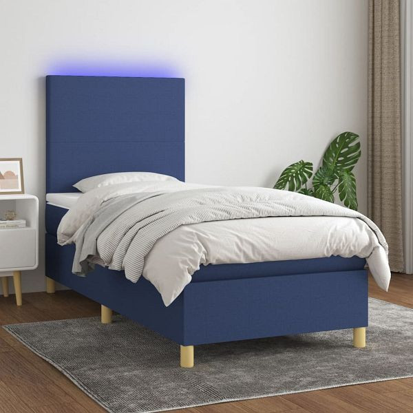 vidaXL Boxspringbett mit Matratze & LED Blau 80x200 cm Stoff, 3135235