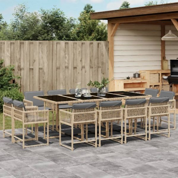vidaXL 13-tlg. Garten-Essgruppe mit Kissen Beigemischung Poly Rattan, 3211584