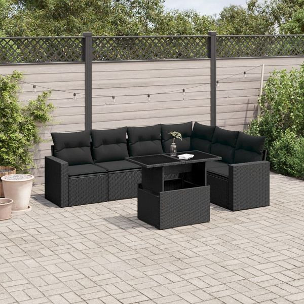 vidaXL 7-teilig Garten-Sofagarnitur mit Kissen Schwarz Poly Rattan, 3267295