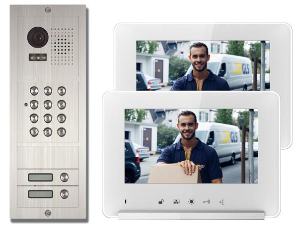 Anthell Electronics 2-Familien PIN-Code Farb-Video-Tür-Sprechanlage Set mit Bildspeicher, mit 2X 7" Monitor, M2D1-690S1-2