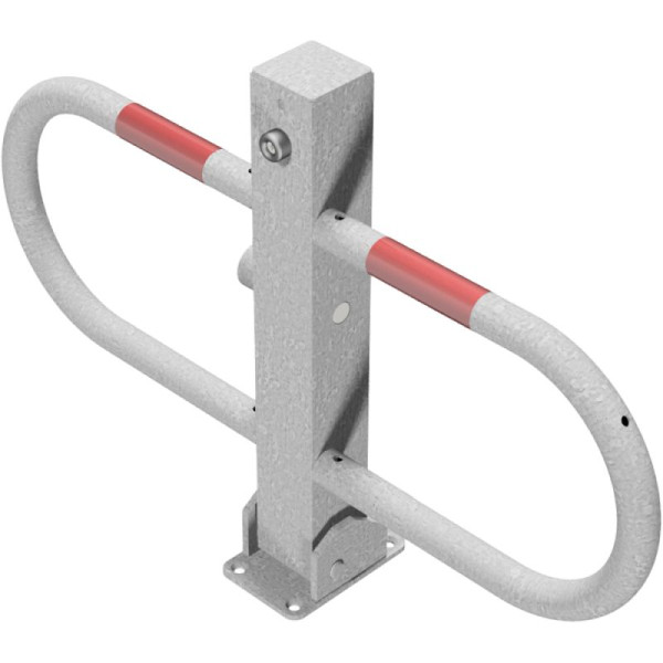 Stein HGS Parkplatzsperre -umlegbar-, mit Dreikantverschluss, nach DIN 3223, mit rot reflektierenden Leuchtstreifen, zum Aufdübeln, 4709fu