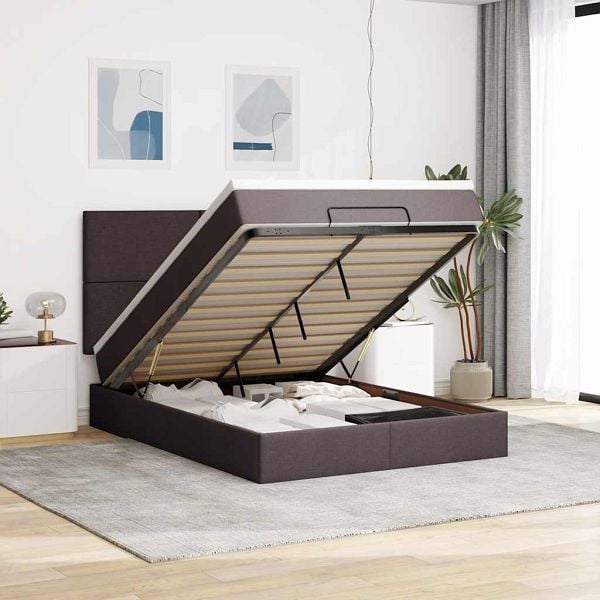 vidaXL Ottoman-Bett mit Matratze Dunkelbraun 140x200 cm Stoff, 3313081