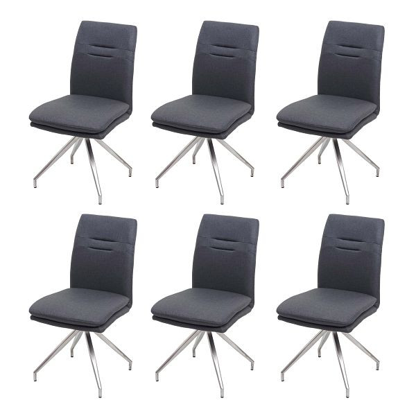 Mendler 6er-Set Esszimmerstuhl HWC-H70, Küchenstuhl Lehnstuhl Stuhl, Stoff/Textil Edelstahl gebürstet, dunkelgrau, 3x73923