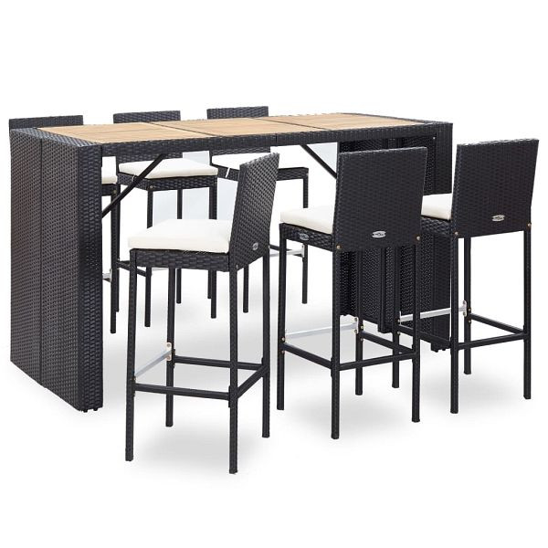 vidaXL 7-teilig Gartenbar-Set mit Kissen Poly-Rattan Schwarz, 49562