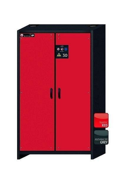 asecos Sicherheitsschrank Q-CLASSIC-30, Q30.195.116 in verkehrsrot RAL 3020 mit 4x Auszugswanne Standard (Edelstahl), 31003-066-30018