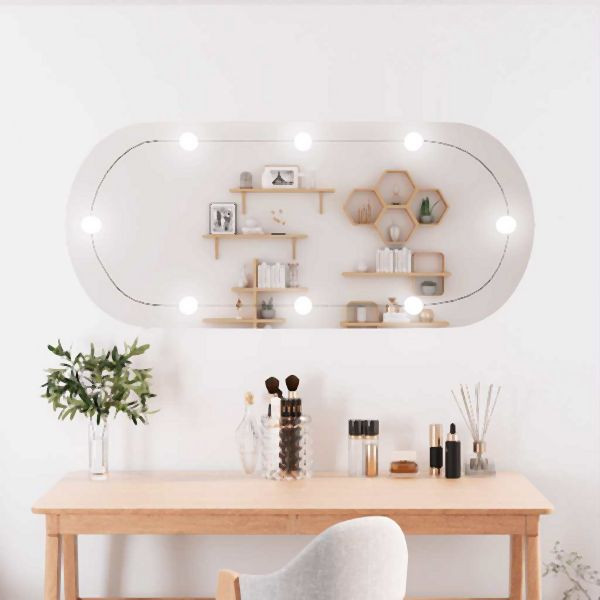 vidaXL Wandspiegel mit LED-Leuchten 45x100 cm Glas Oval, 3189164