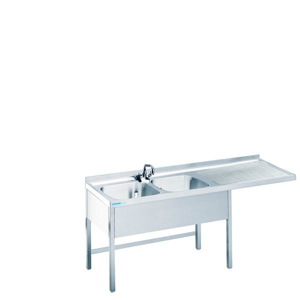 CHROMOnorm Spülcenter mit 2 Becken links, Tiefe 700mm Länge 1900mm, Spülenabdeckung mit Unterbau, offen, STC719C2LTO